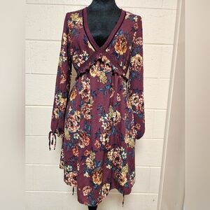 Xhilaration Burgundy Floral Long Sleeve Dress